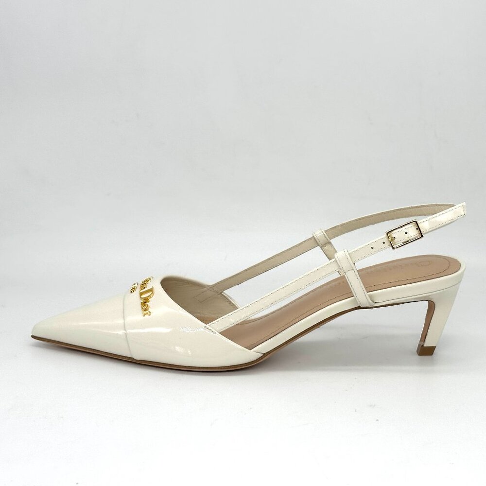 DIOR MY 50 Patent Leather Slingback Sandals Kitten Heels Pumps Shoes Ivory - Picture 5 of 16